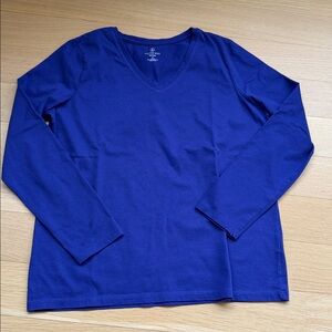 Lands End Women's Relaxed Cotton Long Sleeve V-Neck T-Shirt Purple Size M 10-12